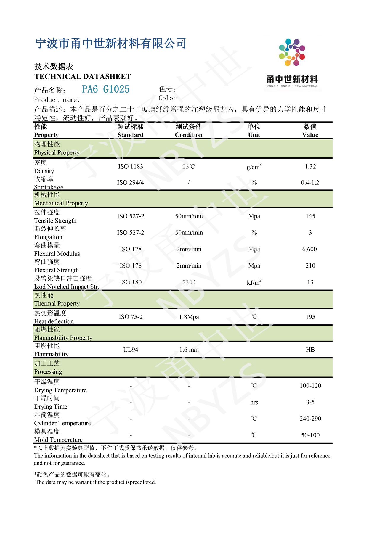 PA6 G1025技術(shù)數(shù)據(jù)表